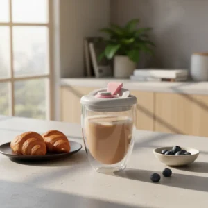 Vaso Térmico Vidrio Doble Aislamiento Tapa Silicona 350ml
